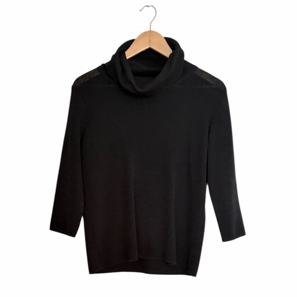 Double D Ranch Black Linen Blend Knit Turtleneck Sweater Small